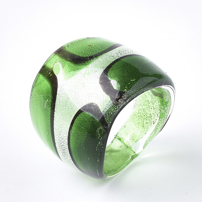 Handmade Silver Foil Lampwork Wide Band Rings RJEW-Q150-M11-B-1-1