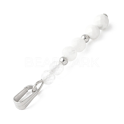Faceted Round Natural Quartz Crystal & Howlite & Rainbow Moonstone Beaded Pendants PALLOY-JF03529-05-1