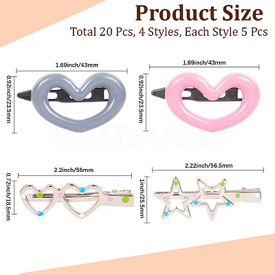 20Pcs 4 Style Plastic Snap Hair Clips PHAR-CP0001-24-1