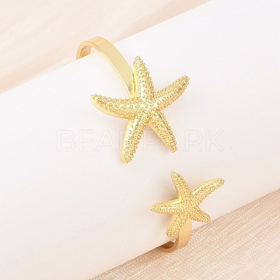 Marine Organism Brass Cuff Bangles for Women BJEW-D368-03D-G-1