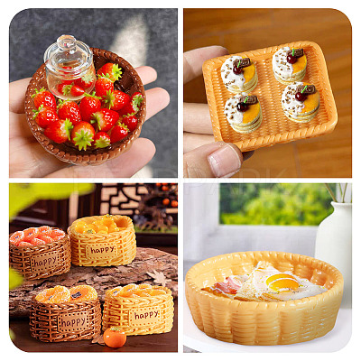 24Pcs 6 Styles Rattan Basket Opaque Resin Display Decorations DJEW-TA0001-45-1