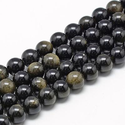 Natural Golden Sheen Obsidian Beads Strands G-R446-16mm-22-1