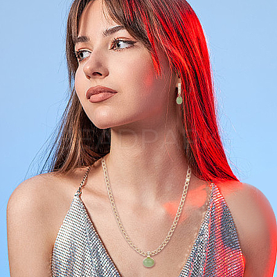 18K Real Gold Plated Natural Green Aventurine Oval Pendant Necklaces & Stud Earrings & Link Bracelet SJEW-AN0001-51-1