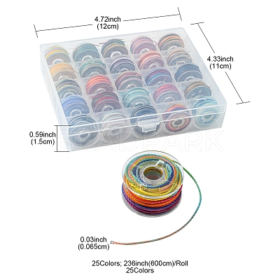 25 Rolls 25 Colors Round Segment Dyed Waxed Polyester Thread String YC-YW0001-02C-1