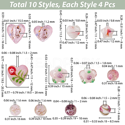 40Pcs 10 Styles Mixed Styles Handmade Lampwork Beads LAMP-PA0001-68B-1
