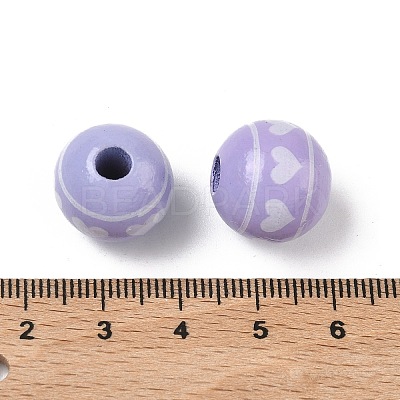 Valentine's Day Spray Painted & Printed Wood European Beads WOOD-L023-03A-1