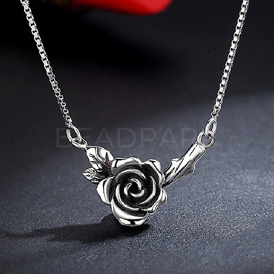 Vintage Brass Rose Flower Pendant Necklaces for Women WGA801E-01-1