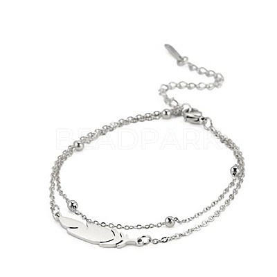 Feather 201 Stainless Steel Link Double Layer Anklets for Women FS-WGD6197-03-1