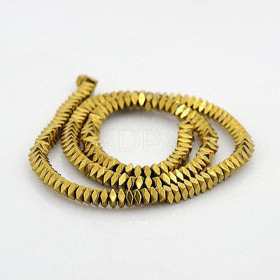 Faceted Square Golden Plated Non-magnetic Synthetic Hematite Beads Strands G-P061-39B-1