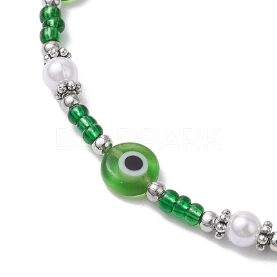Handmade Evil Eye Lampwork & Glass Seed Beaded Anklets AJEW-AN00573-1