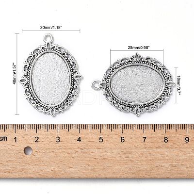 Tibetan Style Antique Silver Alloy Flat Oval Pendant Cabochon Settings TIBEP-M022-20AS-1