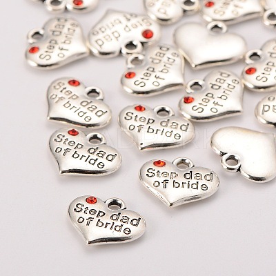 Wedding Theme Antique Silver Tone Tibetan Style Alloy Heart with Step Dad of Bride Rhinestone Charms TIBEP-N005-22E-1