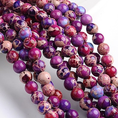 Dyed Natural Imperial Jasper Round Bead Strands G-M274-03-8mm-1