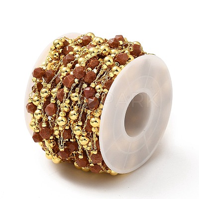 Handmade Natural Red Picture Jasper & Brass Round Beaded Chains for Necklaces Bracelets Making CHC-A006-14G-1