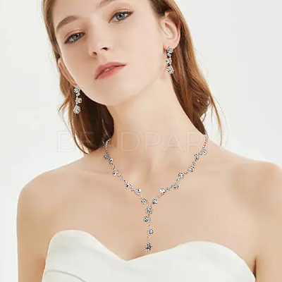 1 Set Crystal Rhinestone Lariat Necklace & Link Chain Bracelet & Dangle Stud Earrings SJEW-AN0001-04-1