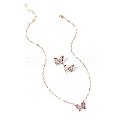Butterfly Acrylic Rhinestone with Iron Pendant Necklaces & Stud Earrings Sets for Women WGFFCAF-03-1