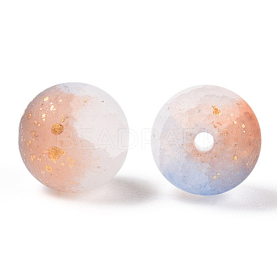 Frosted Baking Paint Crackle Glass Beads with Glitter Powder X-DGLA-T004-01A-1
