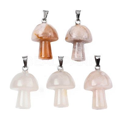 Natural Cherry Blossom Agate Pendants G-N0325-10H-1