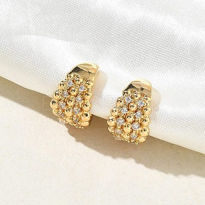 C-Shaped with Round Brass Micro Pave Clear Cubic Zirconia Cuff Earrings EJEW-L316-01G-02-1