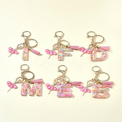 Letter A~Z Transparent Glitter Resin Pendant Keychains KEYC-FZ00024-14-1