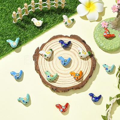 15Pcs Handmade Printed Porcelain Beads PORC-YW0001-44-1