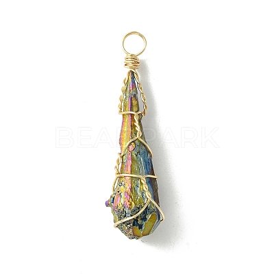 Electroplated Natural Quartz Crystal Copper Wire Wrapped Pendants PALLOY-JF02584-01-1