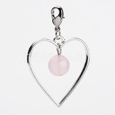 Natural Rose Quartz Dangle Pendants HJEW-JM00233-01-1
