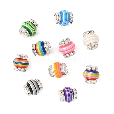 20Pcs Lantern-Shaped Striped Pattern Resin Rhinestone Beads KK-YW0003-92-1