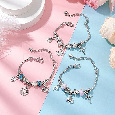 3 Pcs 3 Styles Alloy Snake Chain Charms Bracelets BJEW-JB11448-1