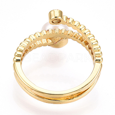 Natural Pearl Double Lines Finger Ring with Rhinestone PEAR-N020-06J-1