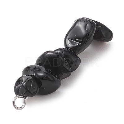 Gradient Color Natural Smoky Quartz & Natural Obsidian & Natural Labradorite Chip Beaded Pendants PALLOY-JF02791-07-1