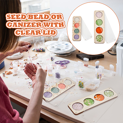 2Pcs 2 Styles 4/8 Slots Rectangle Wood Beads Display Case with Magnetic Lid ODIS-PH0001-73-1