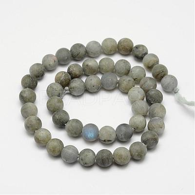 Natural Labradorite Frosted Bead Strands G-O155-04B-8mm-1
