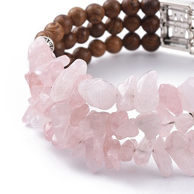 Three Loops Natural Rose Quartz Chip Beads Wrap Bracelets BJEW-JB04657-02-1