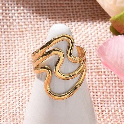 304 Stainless Steel Wave Multilayer Open Cuff Rings for Women LS-RJEW-Z077-01G-03-1