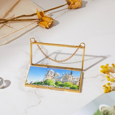 Brass Glass Hanging Photo Frame HJEW-SZ0001-01G-1