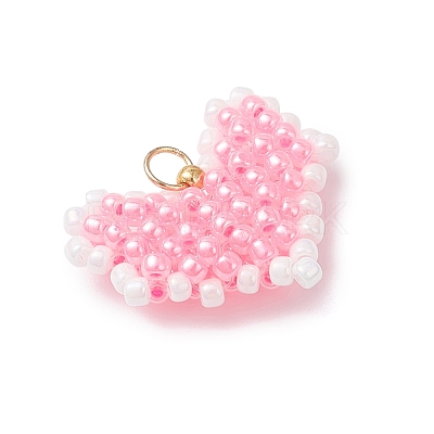 Glass Seed Beaded Heart Pendants PALLOY-MZ01018-1