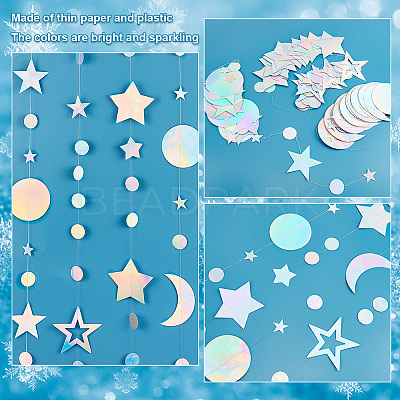 4Pcs 4 Style Iridescent Paper Glitter Circle Star Garland AJEW-PH0004-59-1
