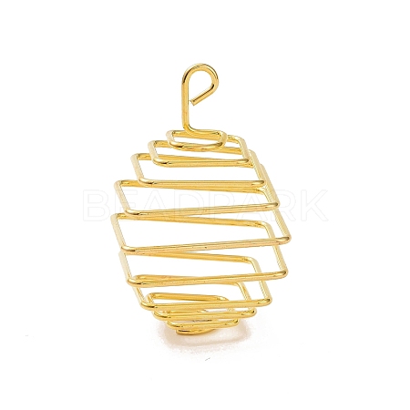 Iron Wire Spiral Bead Cage Pendants IFIN-Q126-01G-1