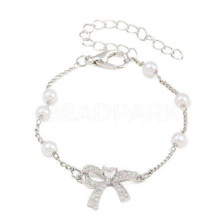 Alloy Micro Pave Clear Cubic Zirconia Bowknot Link Bracelets for Women AL-CBA3C8B-07B-P-1