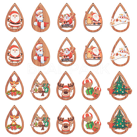 20Pcs 10 Styles Christmas Theme Wood Big Pendants WOOD-TA0001-92-1