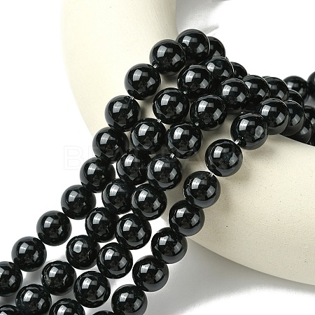 Natural Dyed & Heated Black Onyx Round Beads Strand X-G-L087-12mm-01-1