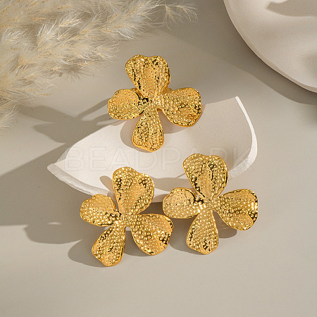 Stainless Steel Textured Flower Stud Earring & Ring Set EP0939-3-1