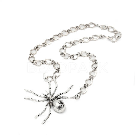 Alloy Crystal Rhiniestone Big Spider Pendant Necklaces for Women Men NJEW-H061-01AS-1