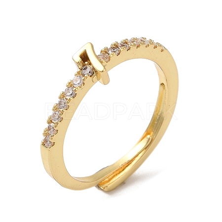 Rack Plating Brass Clear Cubic Zirconia Number 7 Adjustable Rings for Women RJEW-S407-09G-07-1
