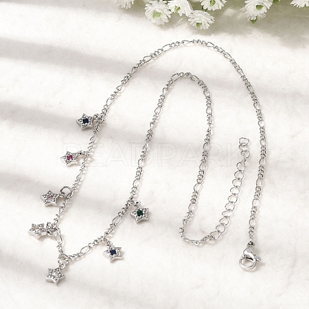 Brass Micro Pave Cubic Zirconia Star Pendant Necklaces NJEW-B157-12P-1