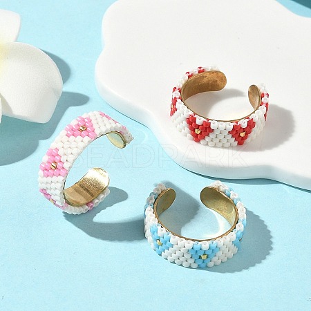 Glass Beads with 304 Stainless Steel Cuff Rings RJEW-MZ00031-1