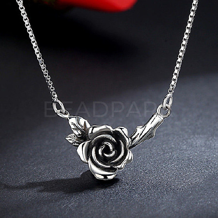 Vintage Brass Rose Flower Pendant Necklaces for Women WGA801E-01-1