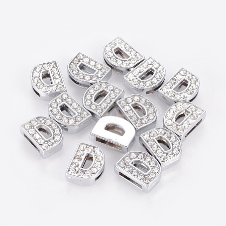 Alloy Initial Slide Charms with Grade A Rhinestones ALRI-R032-D-FF-1