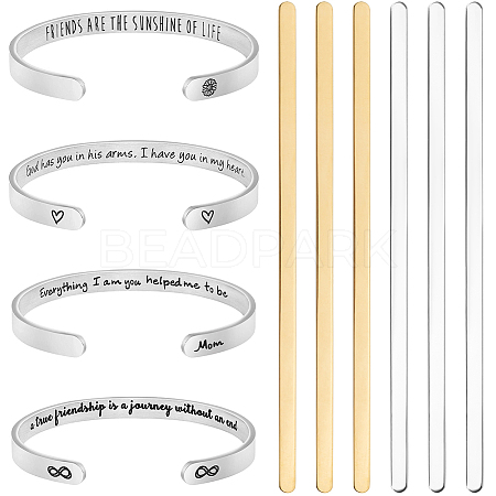 6Pcs 2 Styles 304 Stainless Steel Bangle Blank Strips MAK-BBC0001-08-1